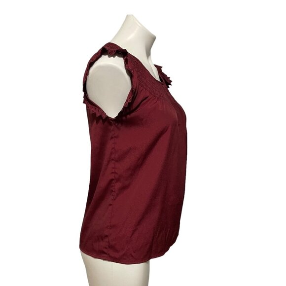 Maison Scotch Star de la Saison Small Burgundy Scalloped Sleeve Blouse EUC - Picture 3 of 7